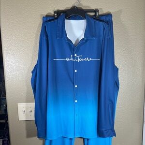 NWOT Big & Tall Blue Gradient Men's  Loungewear Set, Shirt Pants 2XL "Whatever"